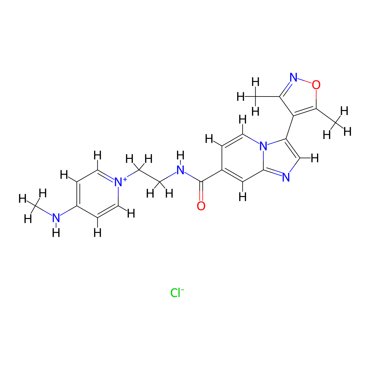 3-(3,5-dimethyl-1,2-oxazol-4-yl)-N-[2-[4-(methylamino)pyridin-1-ium-1-yl]ethyl]imidazo[1,2-a]pyridine-7-carboxamide chloride molecular structure, CAS 2313483-41-7