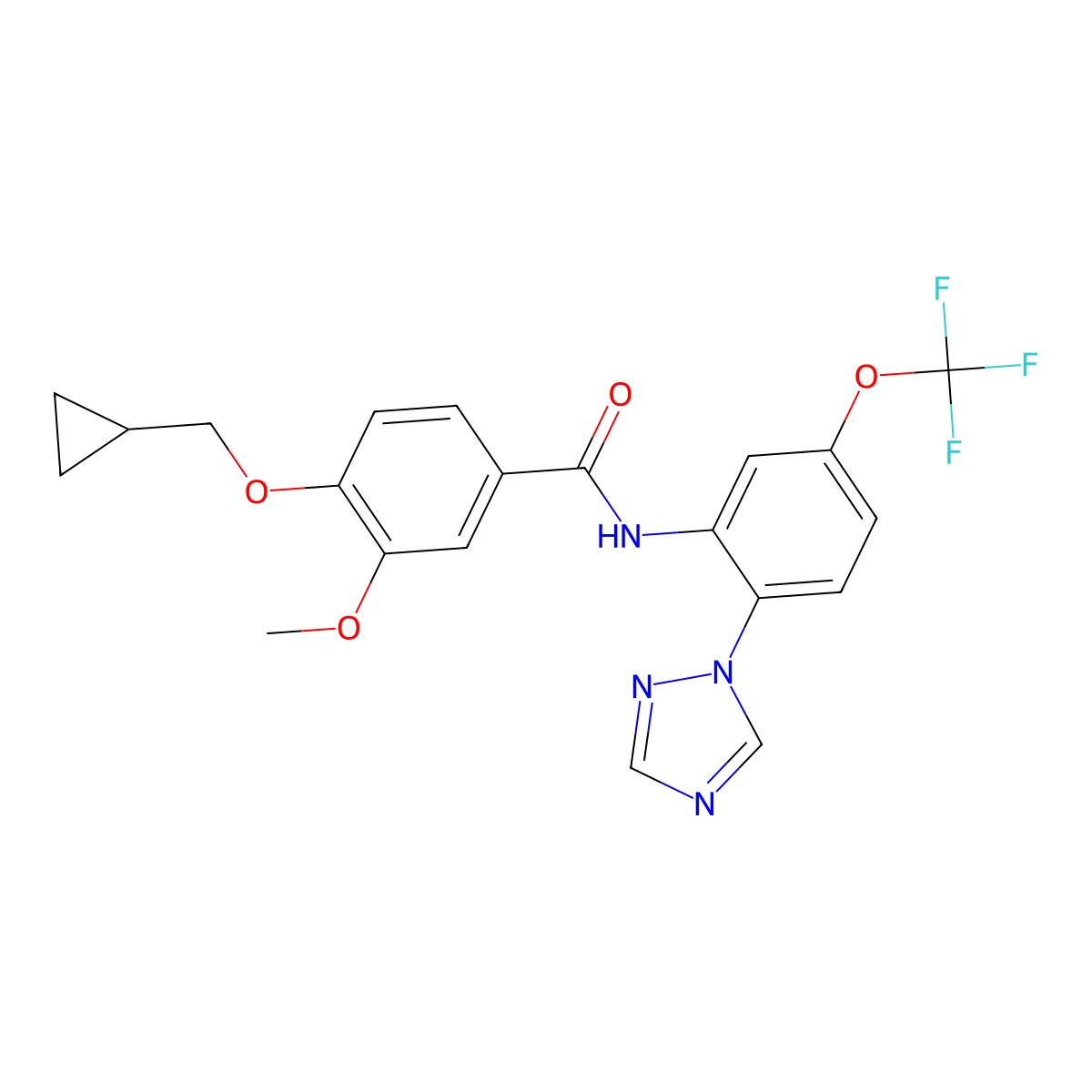 N-(2-(1H-1,2,4-Triazol-1-yl)-5-(trifluoromethoxy)phenyl)-4-(cyclopropylmethoxy)-3-methoxybenzamide molecular structure, CAS 2313526-86-0