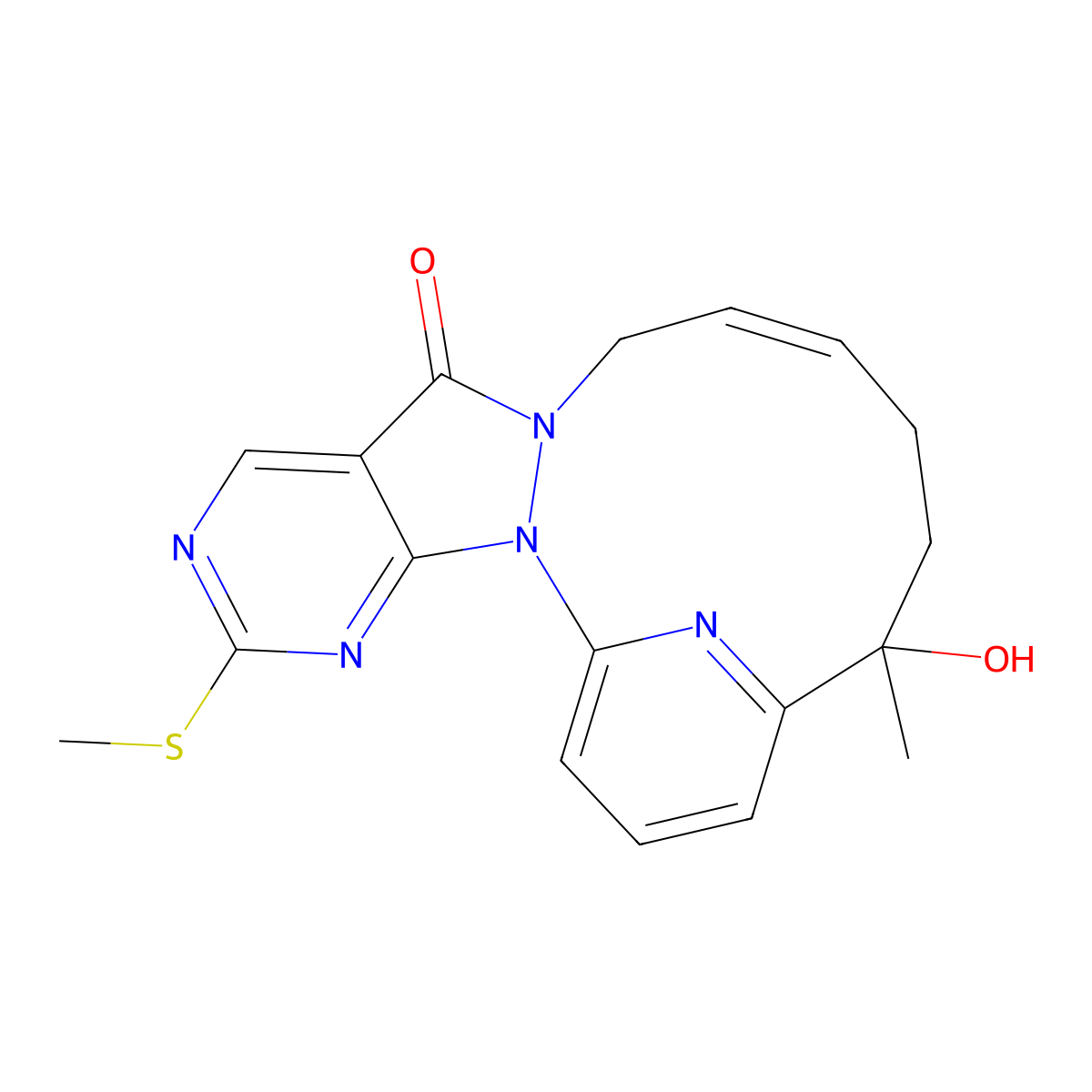 (12Z)-16-hydroxy-16-methyl-5-(methylsulfanyl)-2,4,6,10,21-pentaazatetracyclo[15.3.1.0^{2,10}.0^{3,8}]henicosa-1(20),3,5,7,12,17(21),18-heptaen-9-one molecular structure, CAS 2314521-20-3