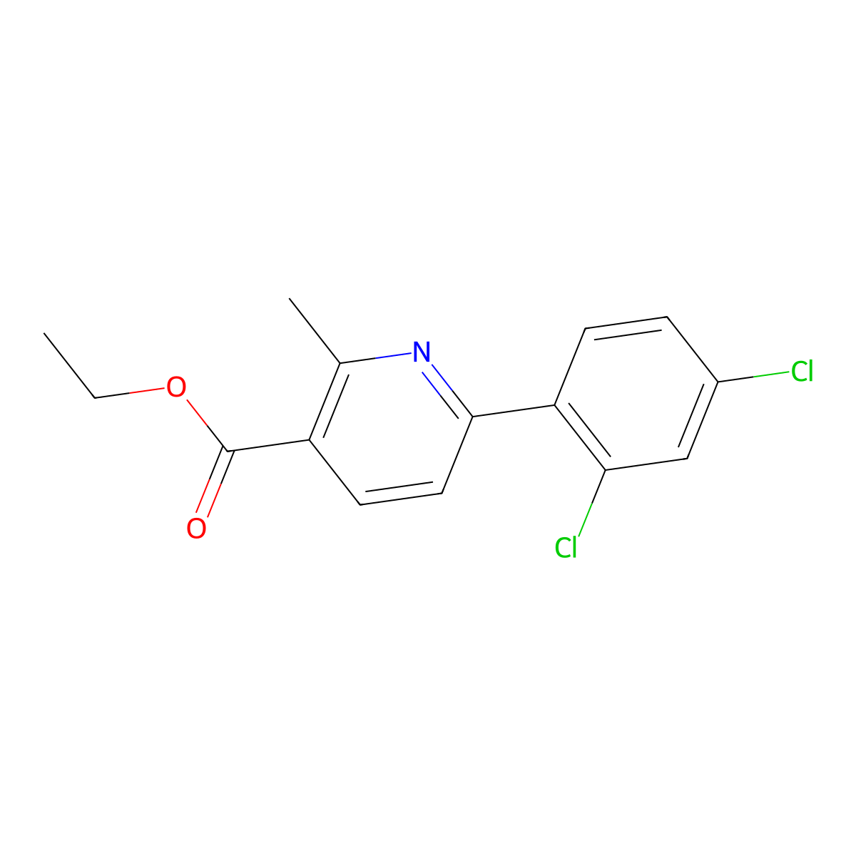 Ethyl 6-(2,4-dichlorophenyl)-2-methylpyridine-3-carboxylate molecular structure, CAS 23148-44-9