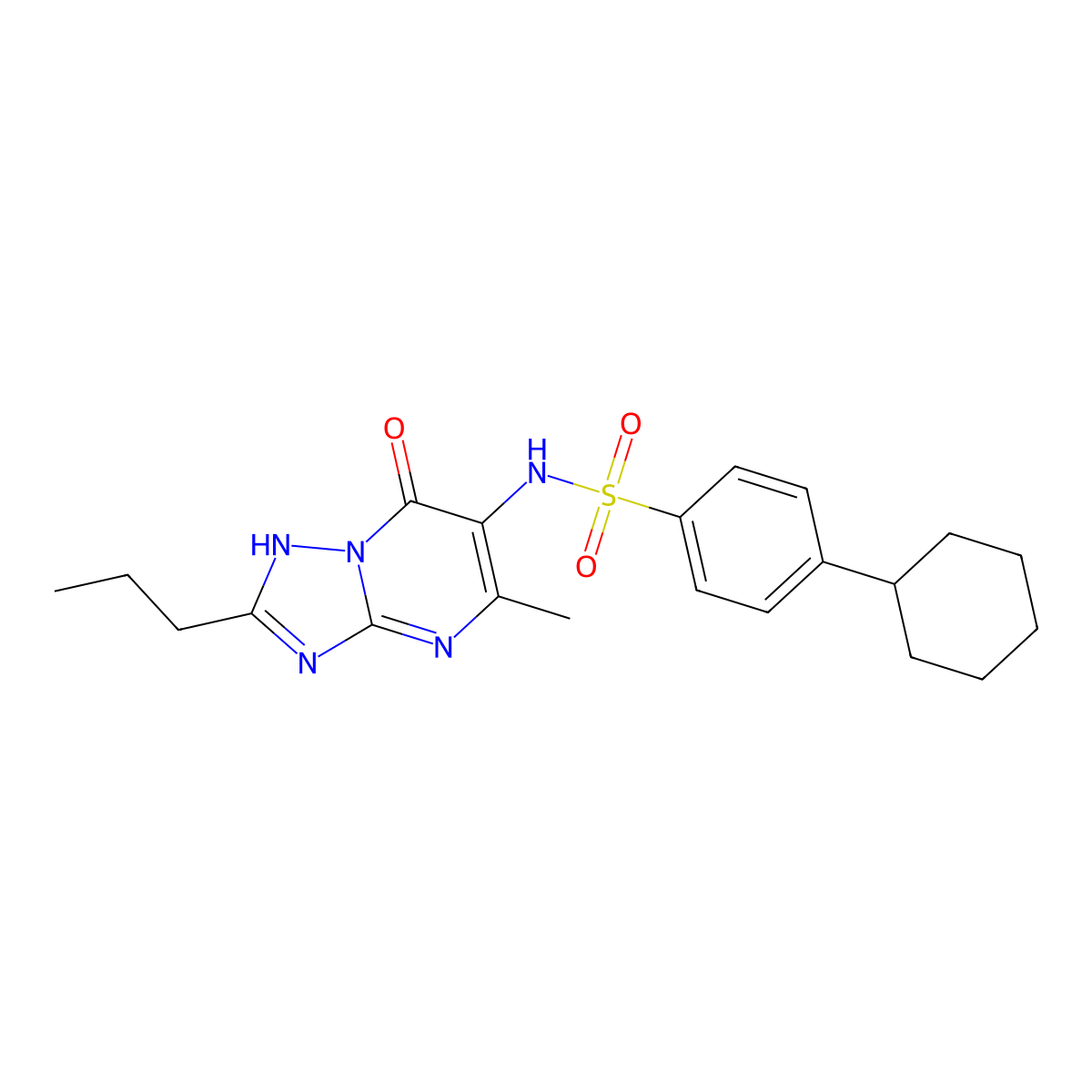 4-cyclohexyl-N-(7-hydroxy-5-methyl-2-propyl[1,2,4]triazolo[1,5-a]pyrimidin-6-yl)benzenesulfonamide molecular structure, CAS 2315311-83-0