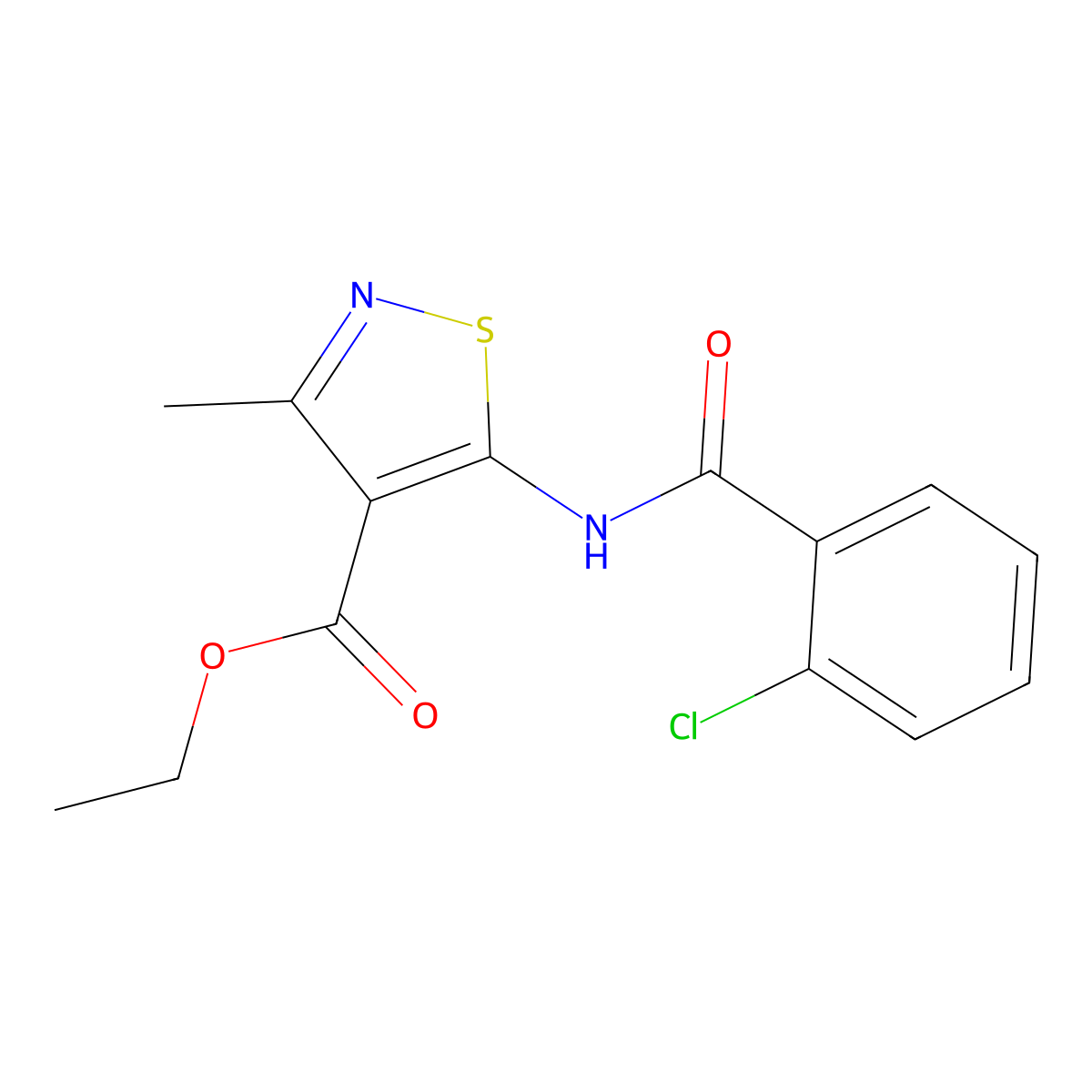 Ethyl 5-[(2-chlorophenyl)carbonylamino]-3-methylisothiazole-4-carboxylate molecular structure, CAS 23155-59-1