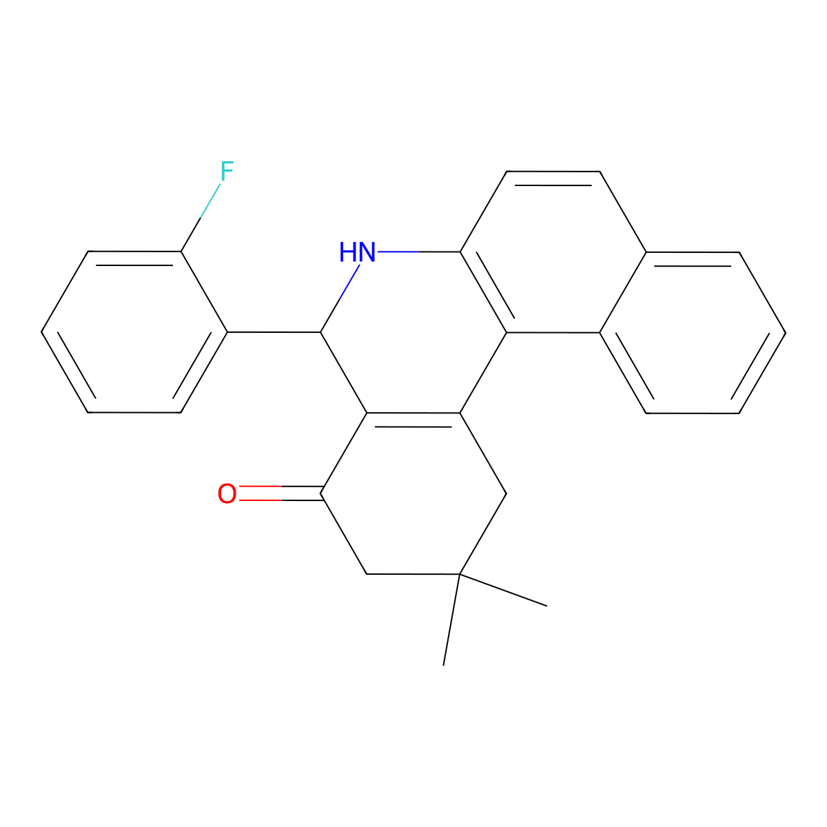 5-(2-fluorophenyl)-2,2-dimethyl-2,3,5,6-tetrahydrobenzo[a]phenanthridin-4(1H)-one molecular structure, CAS 23159-27-5