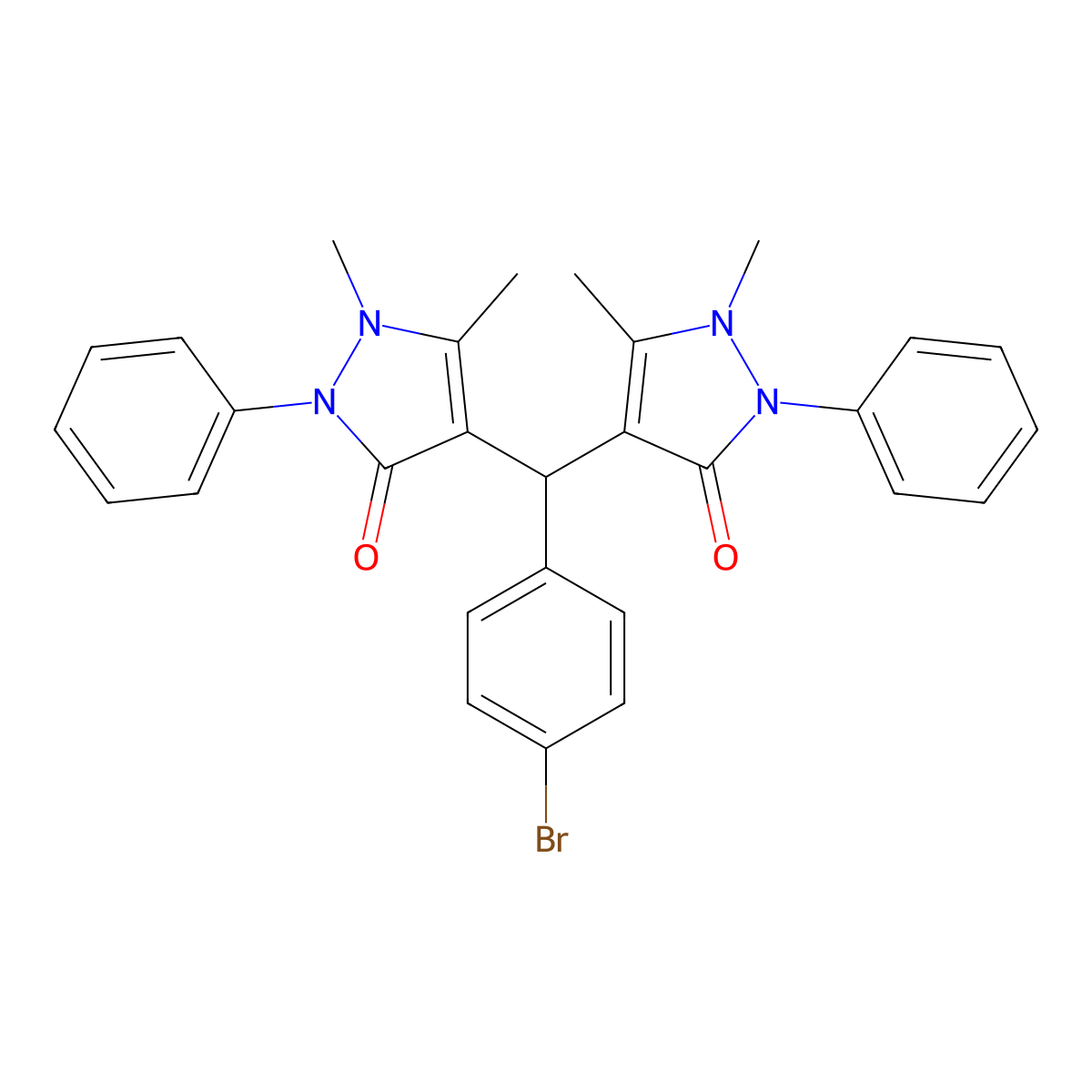 4-[(4-Bromophenyl)-(1,5-dimethyl-3-oxo-2-phenylpyrazol-4-yl)methyl]-1,5-dimethyl-2-phenylpyrazol-3-one molecular structure, CAS 2316-05-4