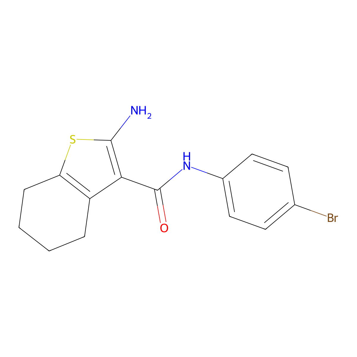 2-amino-N-(4-bromophenyl)-4,5,6,7-tetrahydro-1-benzothiophene-3-carboxamide molecular structure, CAS 231628-91-4