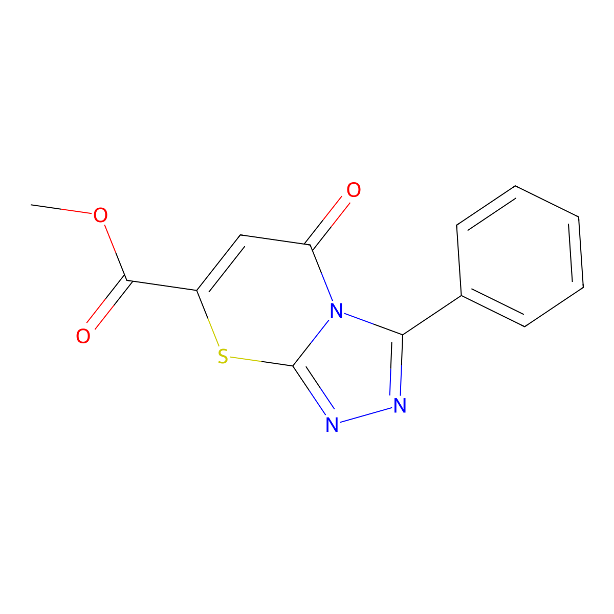 Methyl 5-oxo-3-phenyl-5H-1,2,4-triazolo(3,4-b)(1,3)thiazine-7-carboxylate molecular structure, CAS 231630-20-9