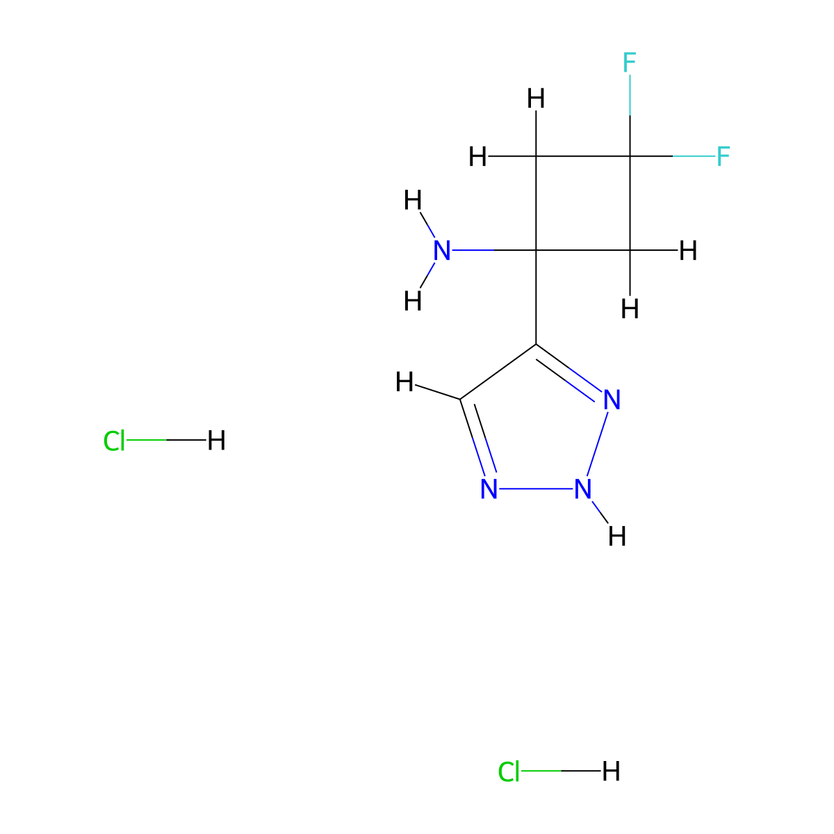 3,3-difluoro-1-(1H-triazol-5-yl)cyclobutanamine;dihydrochloride molecular structure, CAS 2316459-16-0