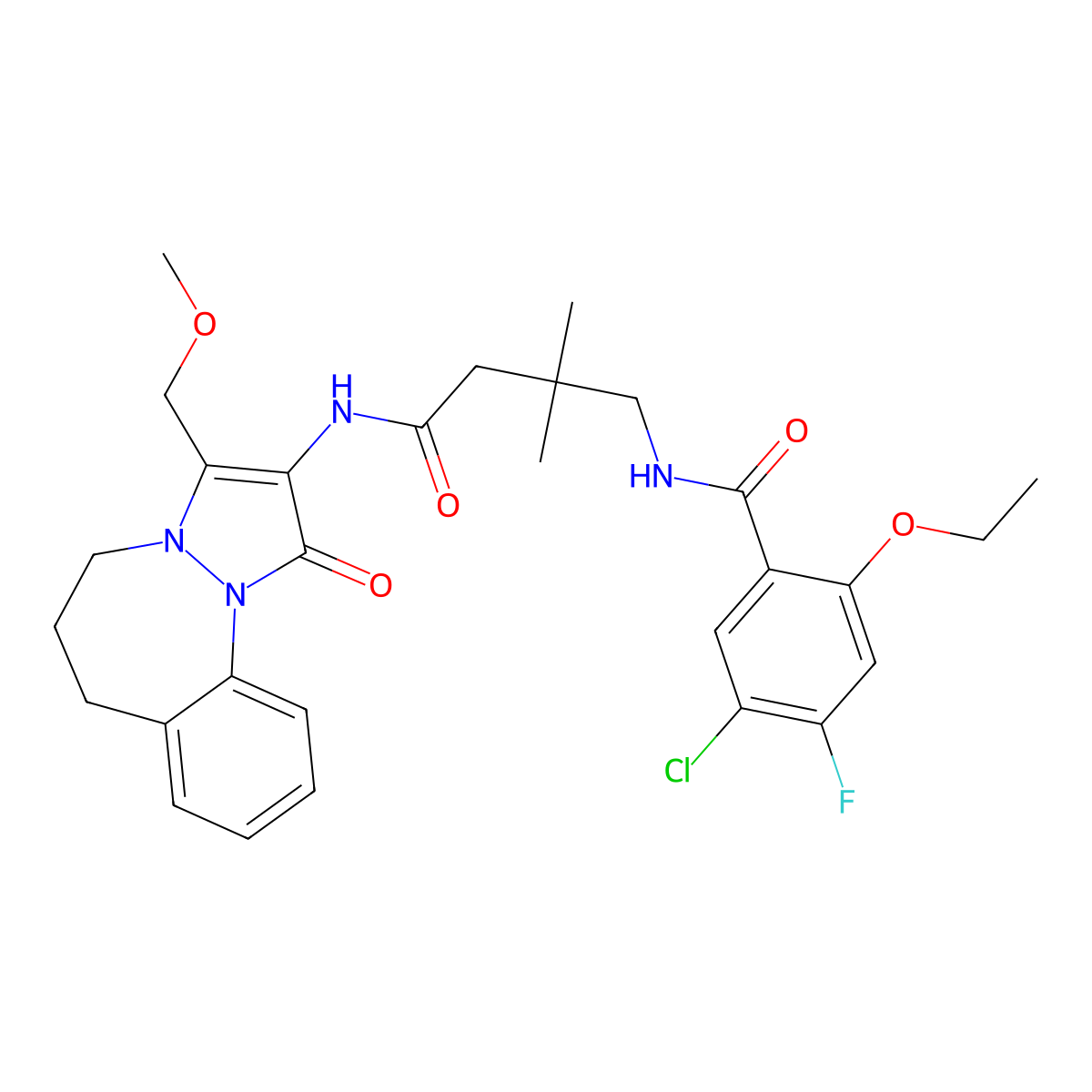 5-chloro-2-ethoxy-4-fluoro-N-[4-[[3-(methoxymethyl)-1-oxo-6,7-dihydro-5H-pyrazolo[1,2-a][1,2]benzodiazepin-2-yl]amino]-2,2-dimethyl-4-oxobutyl]benzamide molecular structure, CAS 2316817-88-4