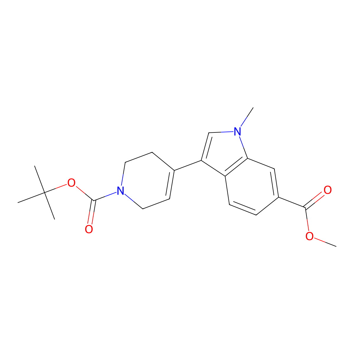 methyl 3-(1-(tert-butoxycarbonyl)-1,2,3,6-tetrahydropyridin-4-yl)-1-methyl-1H-indole-6-carboxylate molecular structure, CAS 2316842-45-0