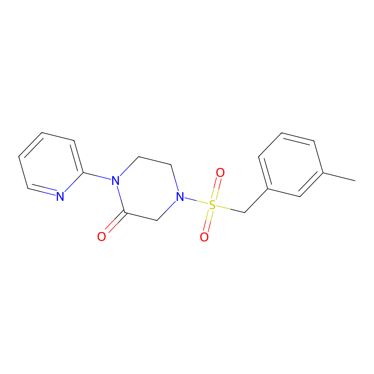 4-[(3-Methylphenyl)methanesulfonyl]-1-(pyridin-2-yl)piperazin-2-one molecular structure, CAS 2318899-74-8