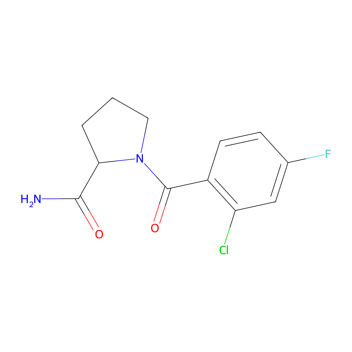 1-(2-Chloro-4-fluorobenzoyl)pyrrolidine-2-carboxamide molecular structure, CAS 2319011-57-7