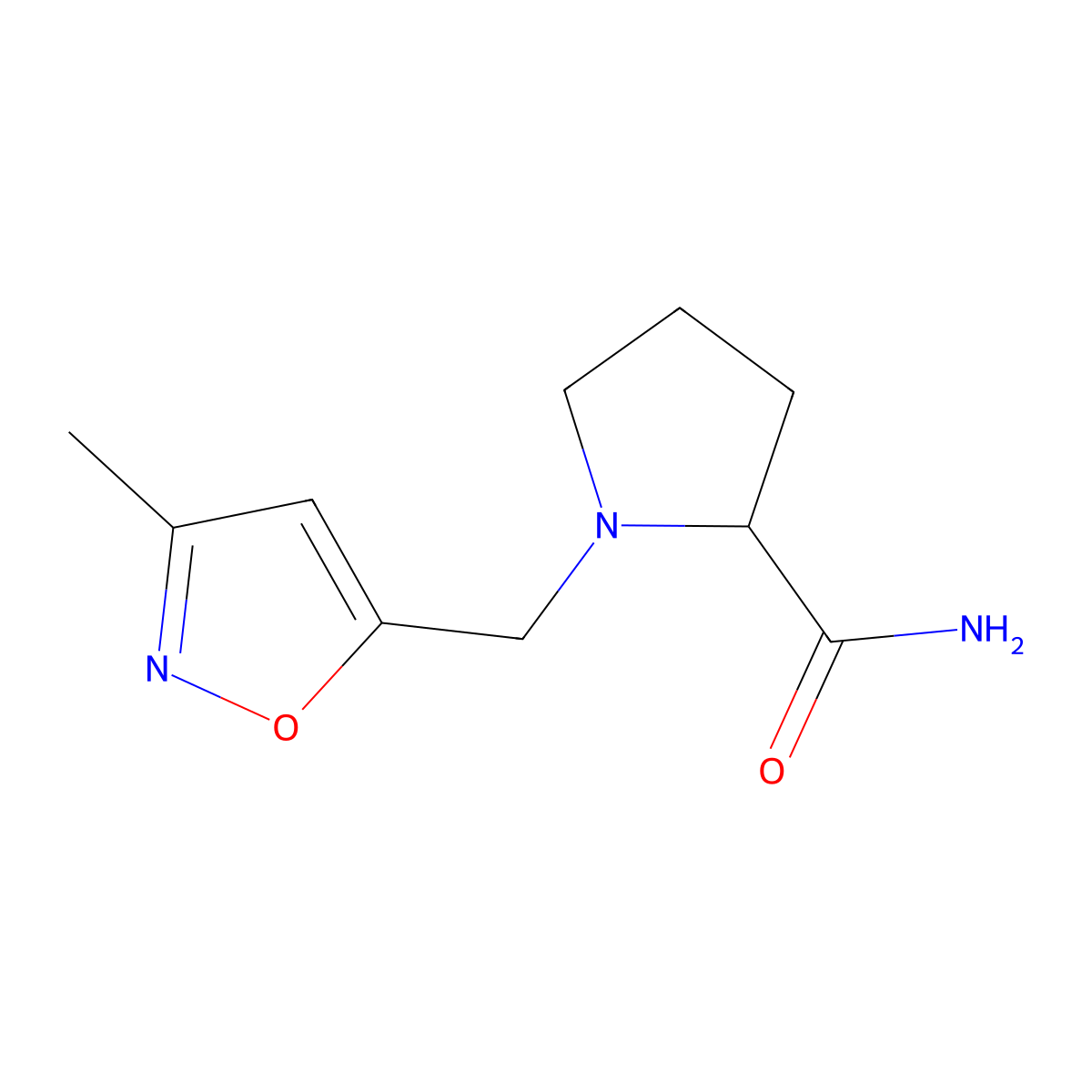 1-[(3-Methyl-1,2-oxazol-5-yl)methyl]pyrrolidine-2-carboxamide molecular structure, CAS 2319028-10-7