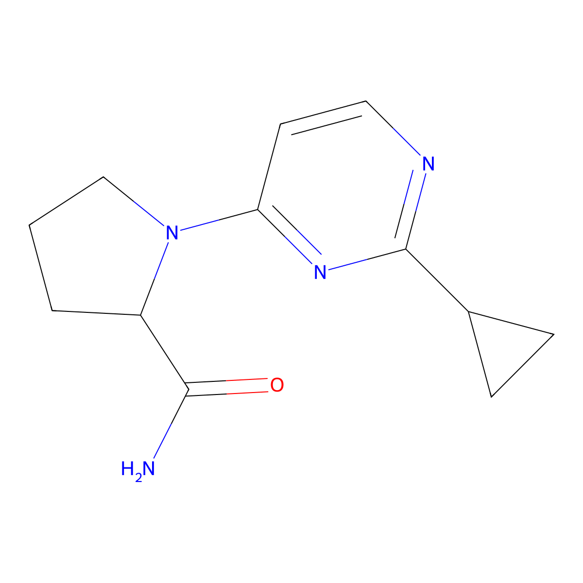 1-(2-Cyclopropylpyrimidin-4-yl)pyrrolidine-2-carboxamide molecular structure, CAS 2319041-50-2