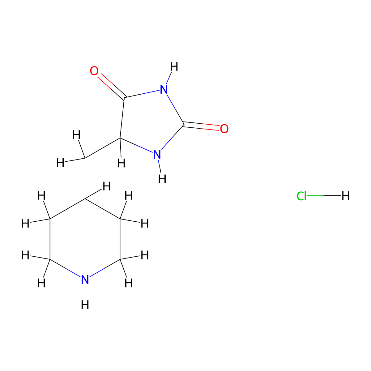 5-[(Piperidin-4-yl)methyl]imidazolidine-2,4-dione hydrochloride molecular structure, CAS 2319060-18-7
