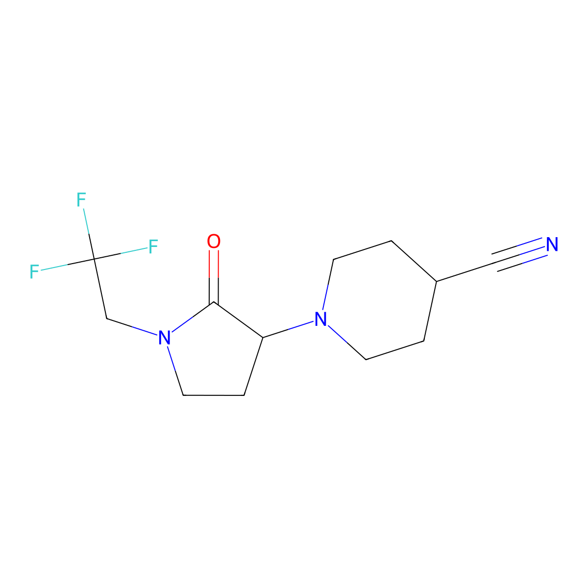 1-[2-Oxo-1-(2,2,2-trifluoroethyl)pyrrolidin-3-yl]piperidine-4-carbonitrile molecular structure, CAS 2319062-46-7