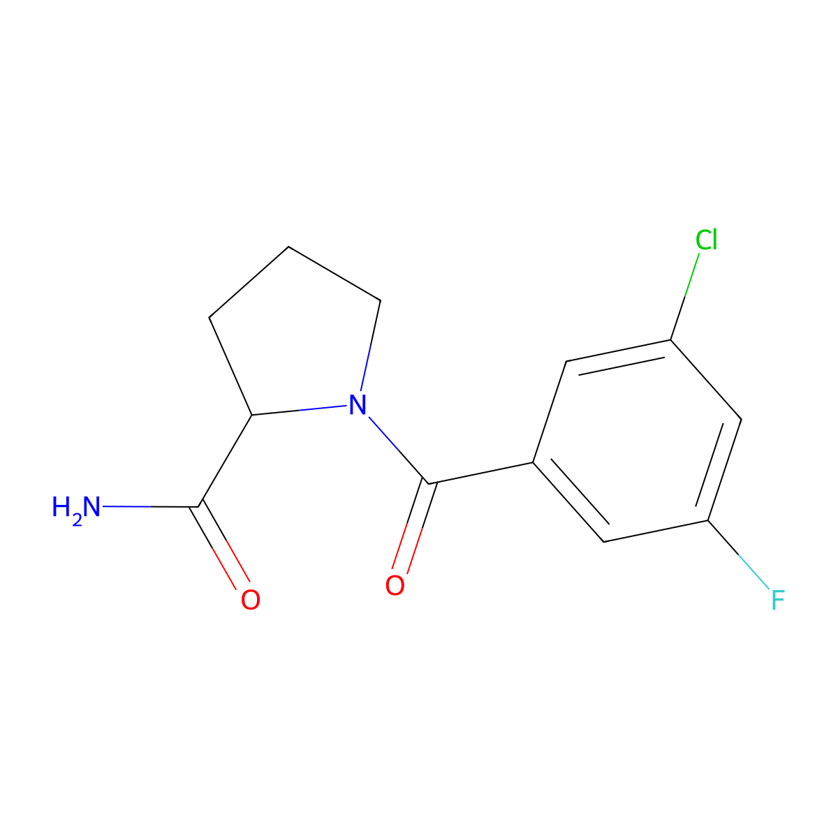 1-(3-Chloro-5-fluorobenzoyl)pyrrolidine-2-carboxamide molecular structure, CAS 2319063-00-6