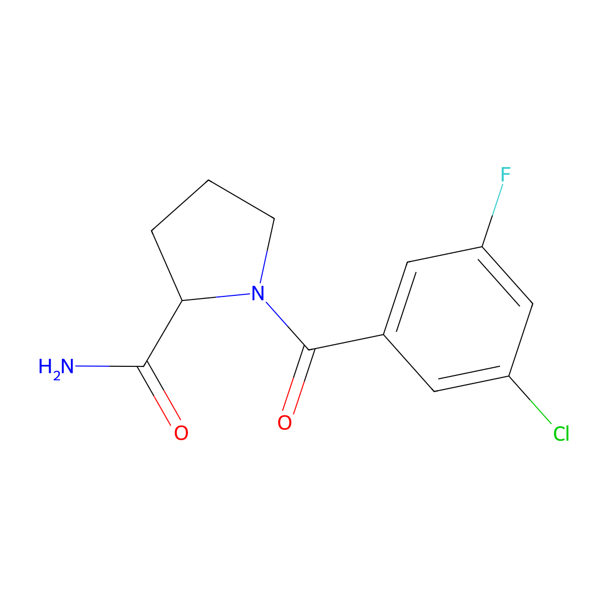 1-(3-Chloro-5-fluorobenzoyl)pyrrolidine-2-carboxamide molecular structure, CAS 2319063-00-6
