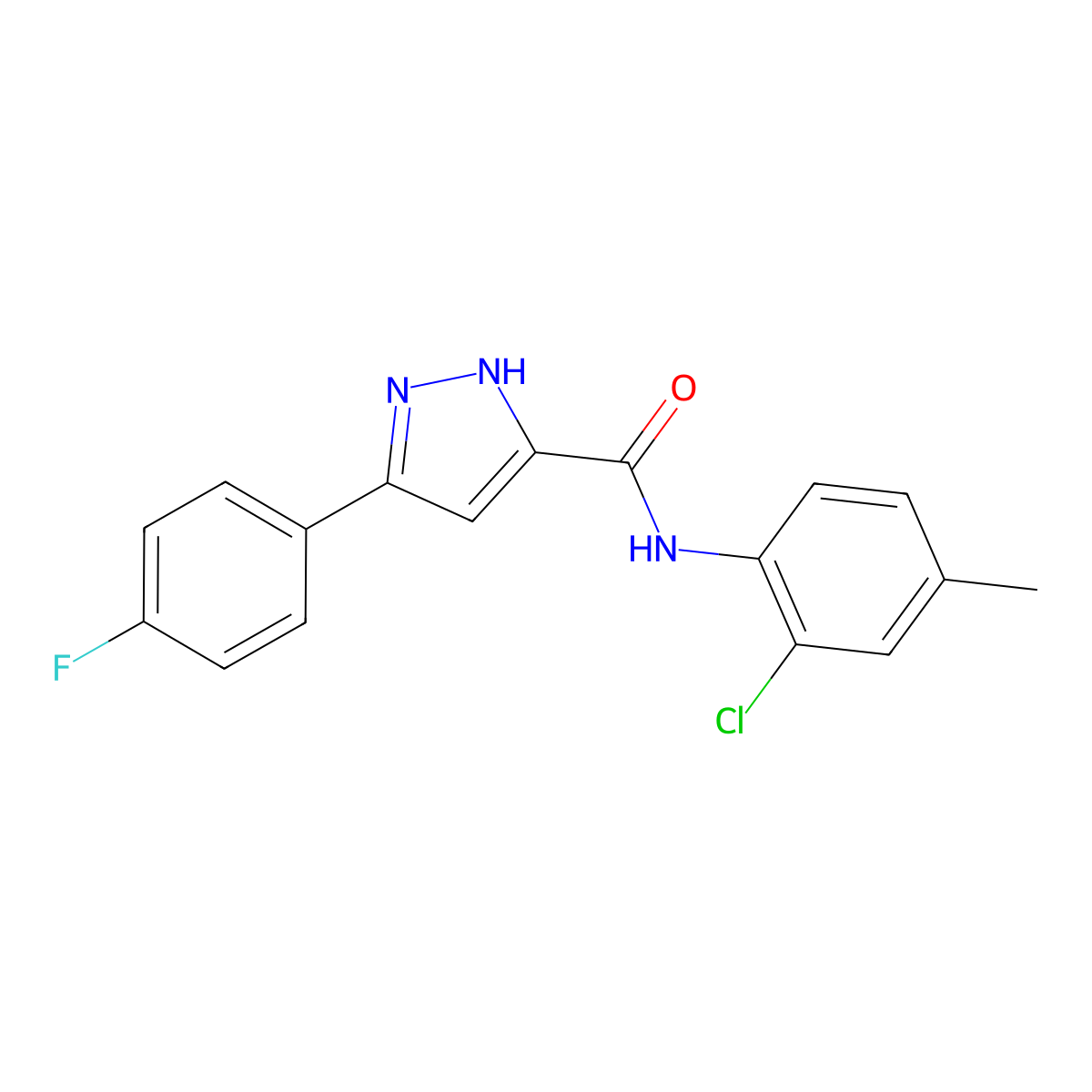 N-(2-chloro-4-methylphenyl)-5-(4-fluorophenyl)-1H-pyrazole-3-carboxamide molecular structure, CAS 2319066-87-8