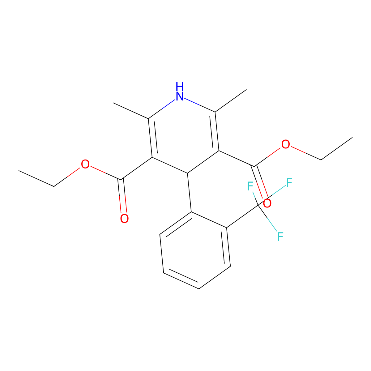1,4-Dihydro-2,6-dimethyl-4-(2-(trifluoromethyl)phenyl)-3,5-pyridinedicarboxylic acid diethyl ester molecular structure, CAS 23191-75-5