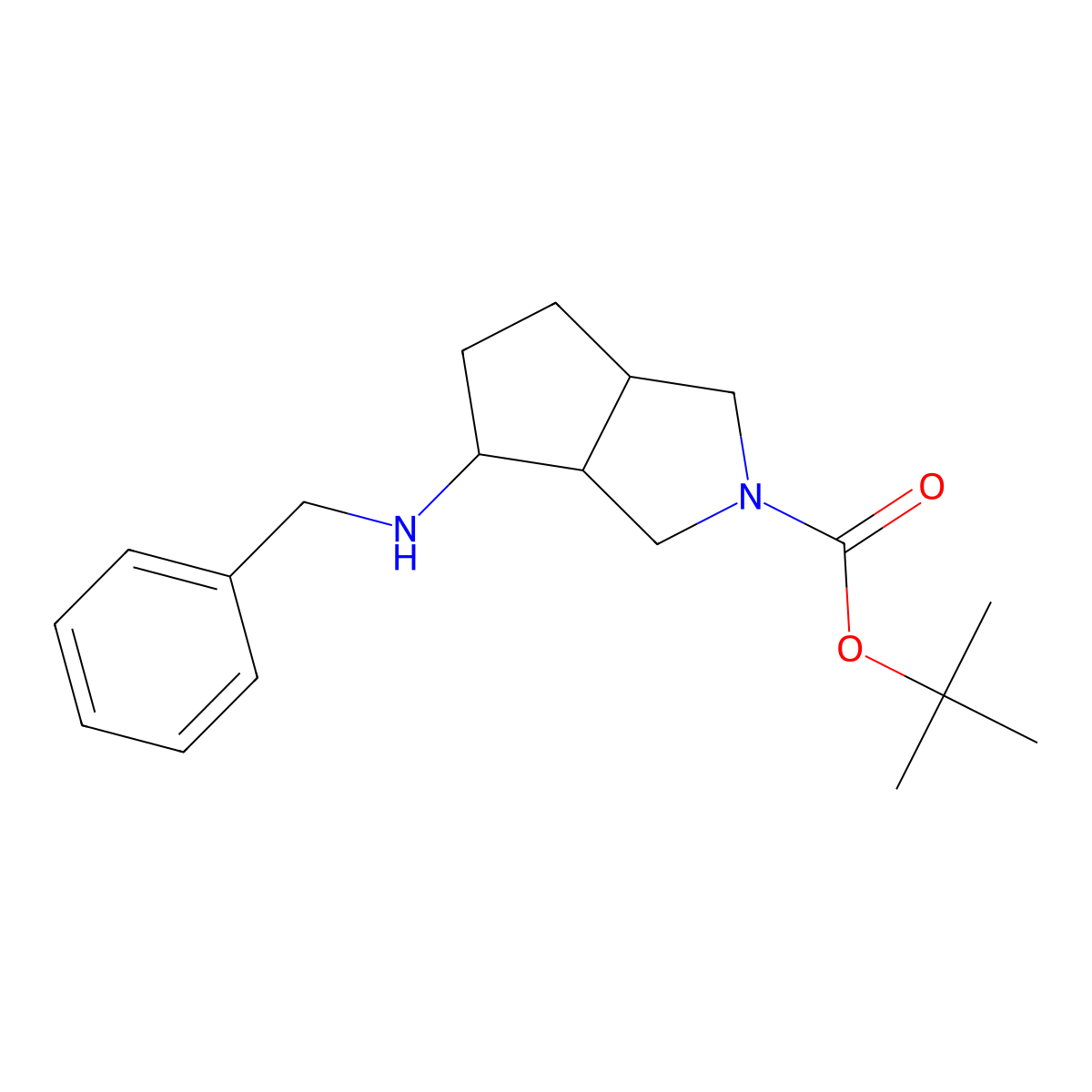 tert-butyl 4-(benzylamino)hexahydrocyclopenta[c]pyrrole-2(1H)-carboxylate molecular structure, CAS 2319630-02-7