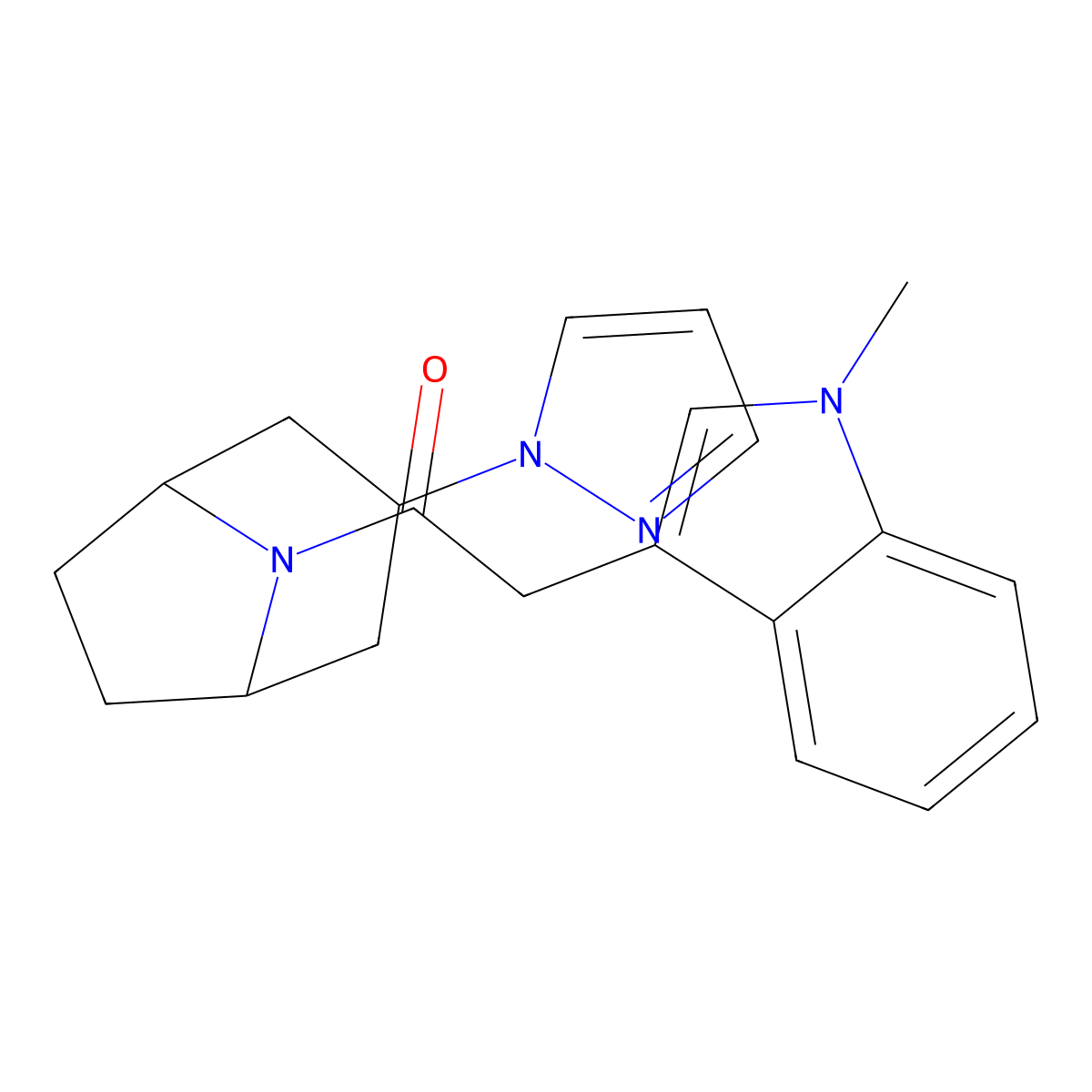1-((1R,5S)-3-(1H-pyrazol-1-yl)-8-azabicyclo[3.2.1]octan-8-yl)-2-(1-methyl-1H-indol-3-yl)ethan-1-one molecular structure, CAS 2319632-52-3