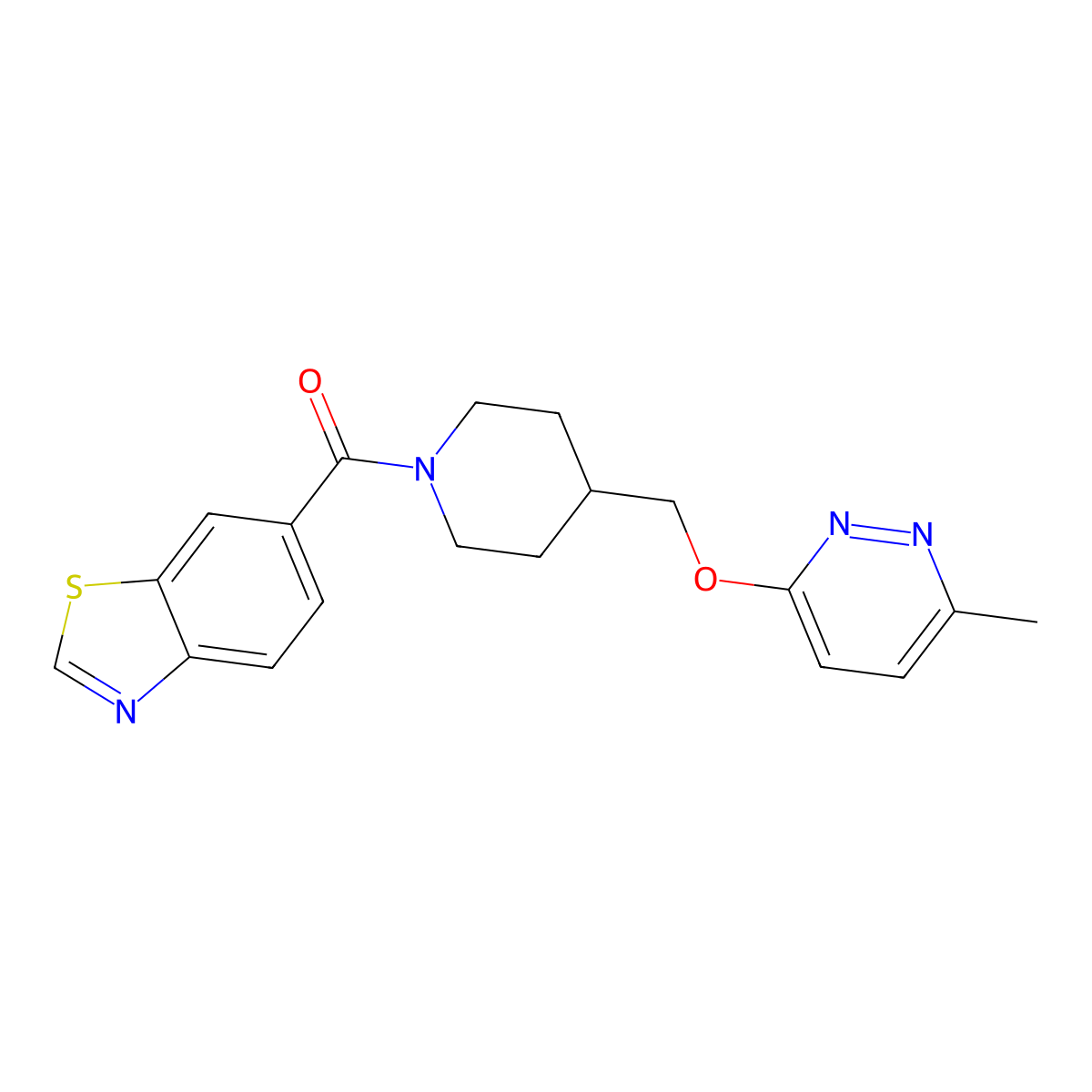6-(4-{[(6-Methylpyridazin-3-yl)oxy]methyl}piperidine-1-carbonyl)-1,3-benzothiazole molecular structure, CAS 2319632-61-4