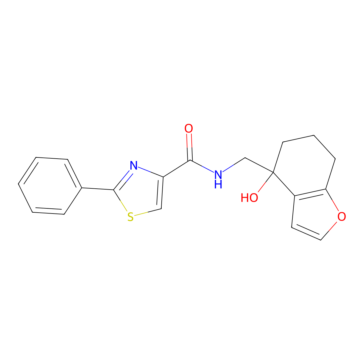N-[(4-hydroxy-4,5,6,7-tetrahydro-1-benzofuran-4-yl)methyl]-2-phenyl-1,3-thiazole-4-carboxamide molecular structure, CAS 2319633-40-2