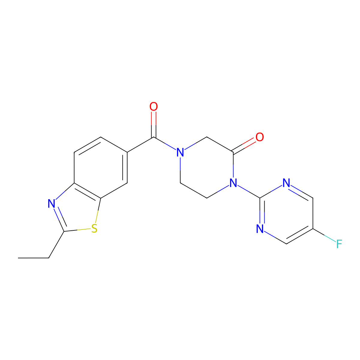 4-(2-Ethyl-1,3-benzothiazole-6-carbonyl)-1-(5-fluoropyrimidin-2-yl)piperazin-2-one molecular structure, CAS 2319633-48-0