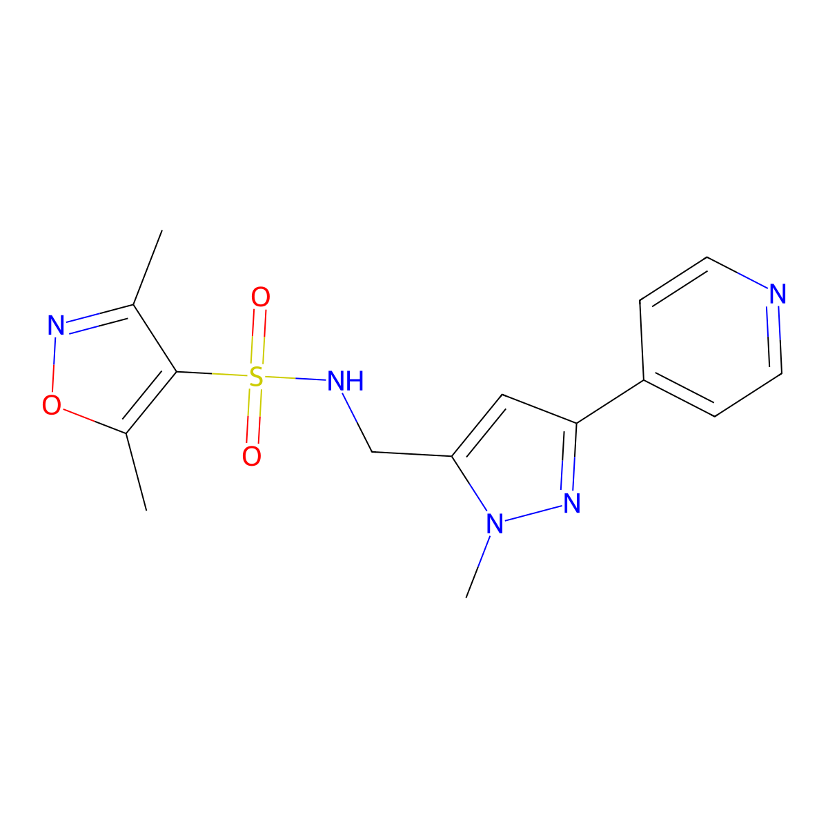 3,5-dimethyl-N-{[1-methyl-3-(pyridin-4-yl)-1H-pyrazol-5-yl]methyl}-1,2-oxazole-4-sulfonamide molecular structure, CAS 2319634-44-9