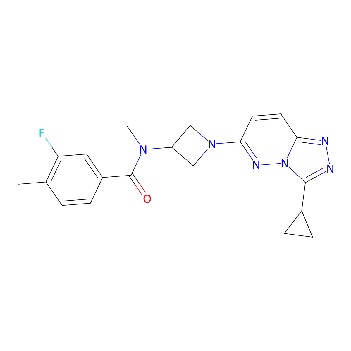 N-(1-{3-cyclopropyl-[1,2,4]triazolo[4,3-b]pyridazin-6-yl}azetidin-3-yl)-3-fluoro-N,4-dimethylbenzamide molecular structure, CAS 2319634-71-2