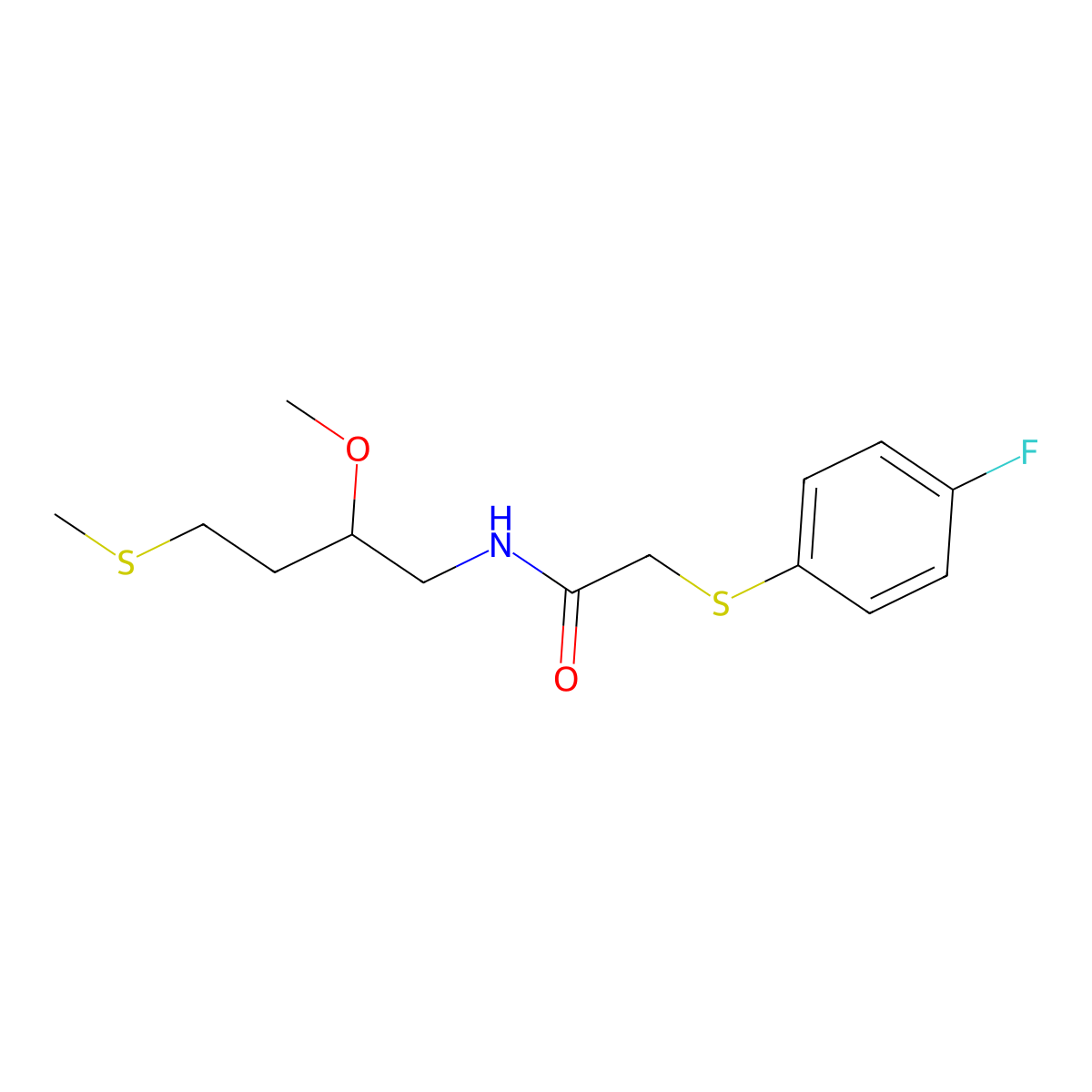 2-[(4-fluorophenyl)sulfanyl]-N-[2-methoxy-4-(methylsulfanyl)butyl]acetamide molecular structure, CAS 2319634-84-7