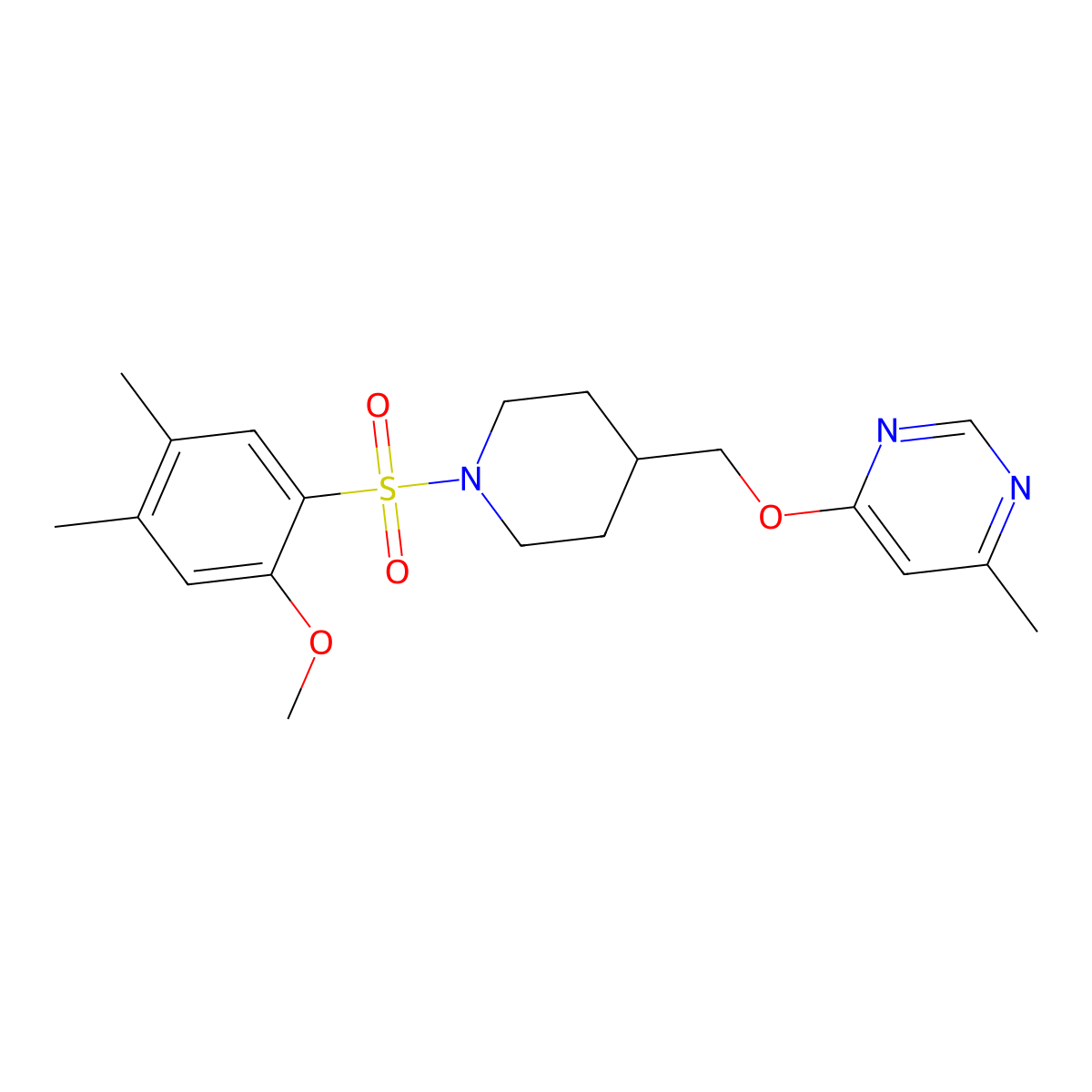 4-((1-((2-Methoxy-4,5-dimethylphenyl)sulfonyl)piperidin-4-yl)methoxy)-6-methylpyrimidine molecular structure, CAS 2319634-85-8