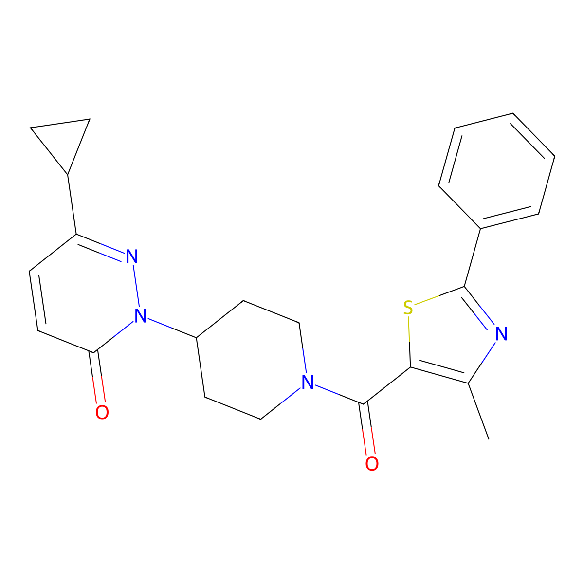 6-Cyclopropyl-2-[1-(4-methyl-2-phenyl-1,3-thiazole-5-carbonyl)piperidin-4-yl]-2,3-dihydropyridazin-3-one molecular structure, CAS 2319635-20-4