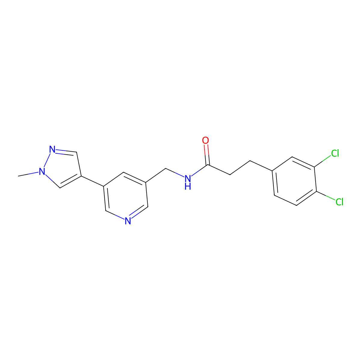 3-(3,4-dichlorophenyl)-N-{[5-(1-methyl-1H-pyrazol-4-yl)pyridin-3-yl]methyl}propanamide molecular structure, CAS 2319635-42-0