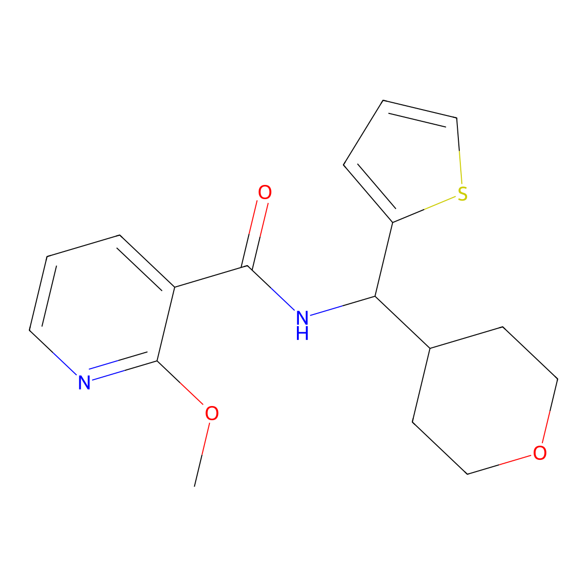 2-methoxy-N-[(oxan-4-yl)(thiophen-2-yl)methyl]pyridine-3-carboxamide molecular structure, CAS 2319635-75-9