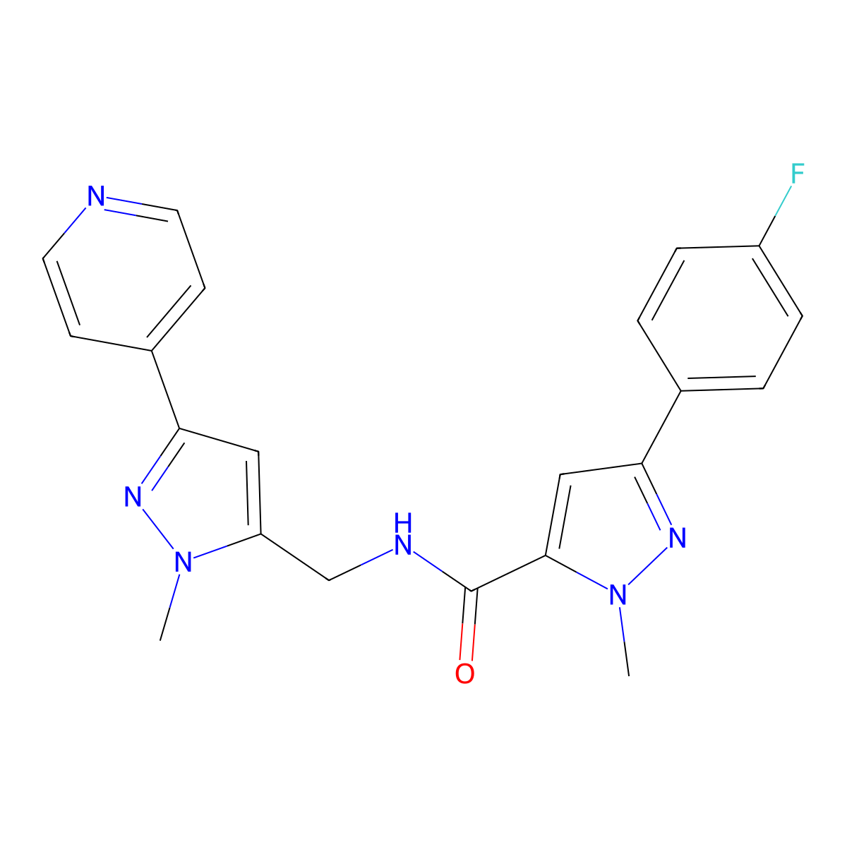 3-(4-fluorophenyl)-1-methyl-N-{[1-methyl-3-(pyridin-4-yl)-1H-pyrazol-5-yl]methyl}-1H-pyrazole-5-carboxamide molecular structure, CAS 2319635-97-5