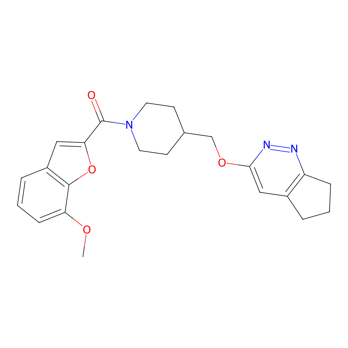 4-({5H,6H,7H-cyclopenta[c]pyridazin-3-yloxy}methyl)-1-(7-methoxy-1-benzofuran-2-carbonyl)piperidine molecular structure, CAS 2319636-03-6