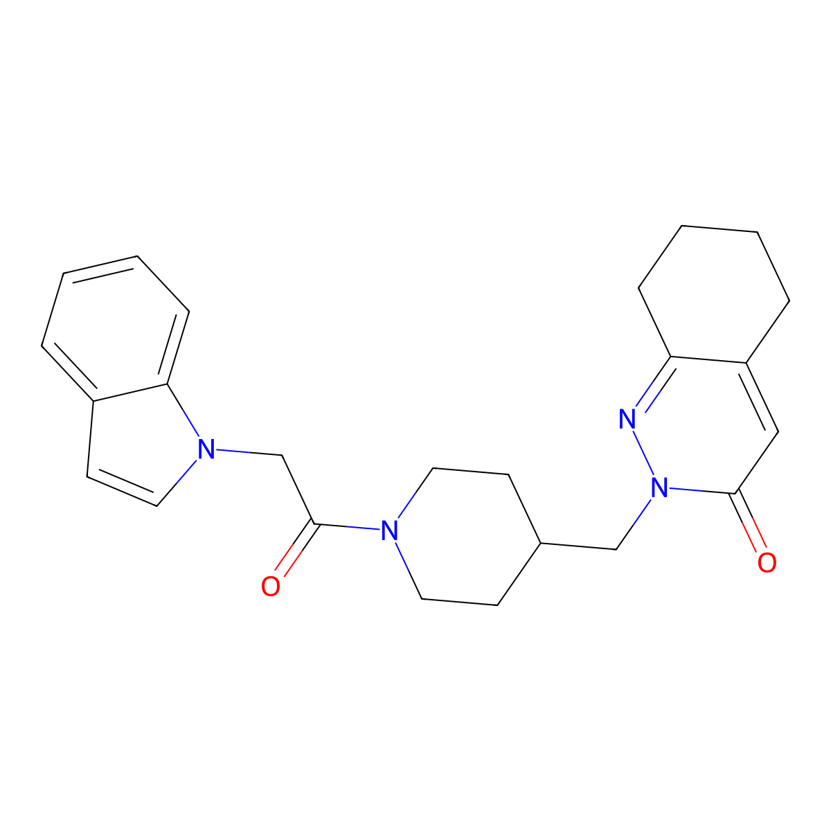 2-({1-[2-(1H-indol-1-yl)acetyl]piperidin-4-yl}methyl)-2,3,5,6,7,8-hexahydrocinnolin-3-one molecular structure, CAS 2319636-28-5