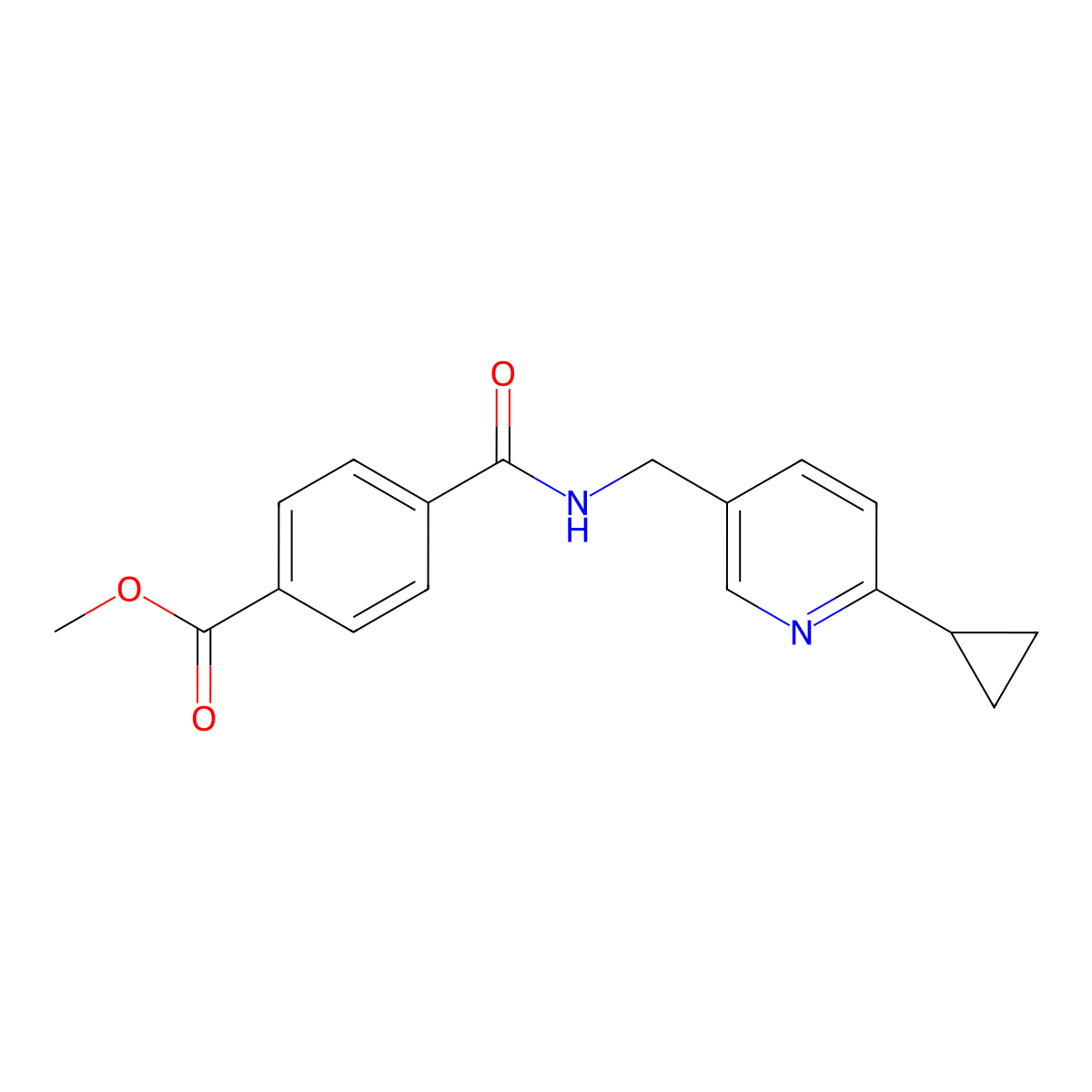 Methyl 4-(((6-cyclopropylpyridin-3-yl)methyl)carbamoyl)benzoate molecular structure, CAS 2319637-13-1