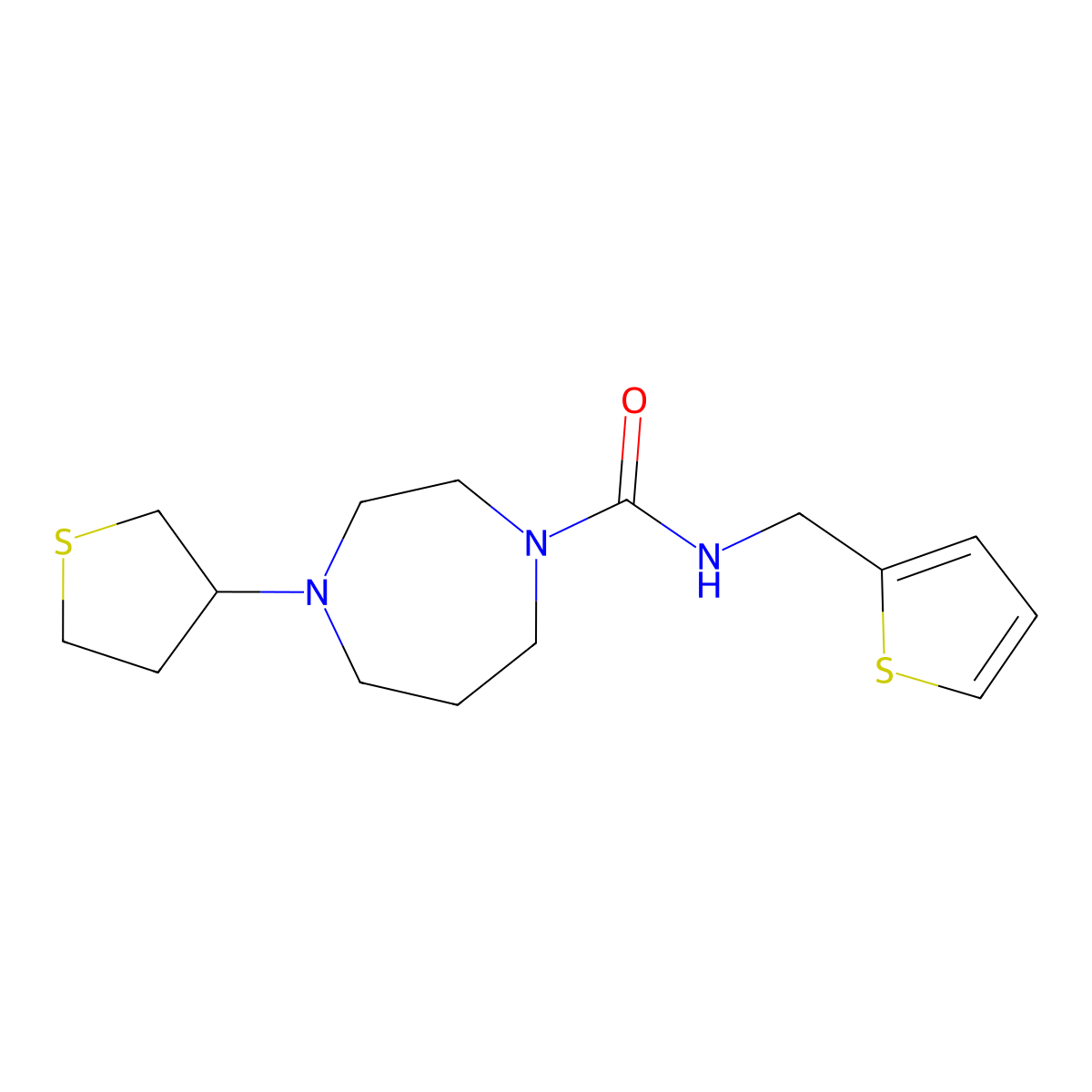 4-(tetrahydrothiophen-3-yl)-N-(thiophen-2-ylmethyl)-1,4-diazepane-1-carboxamide molecular structure, CAS 2319637-25-5