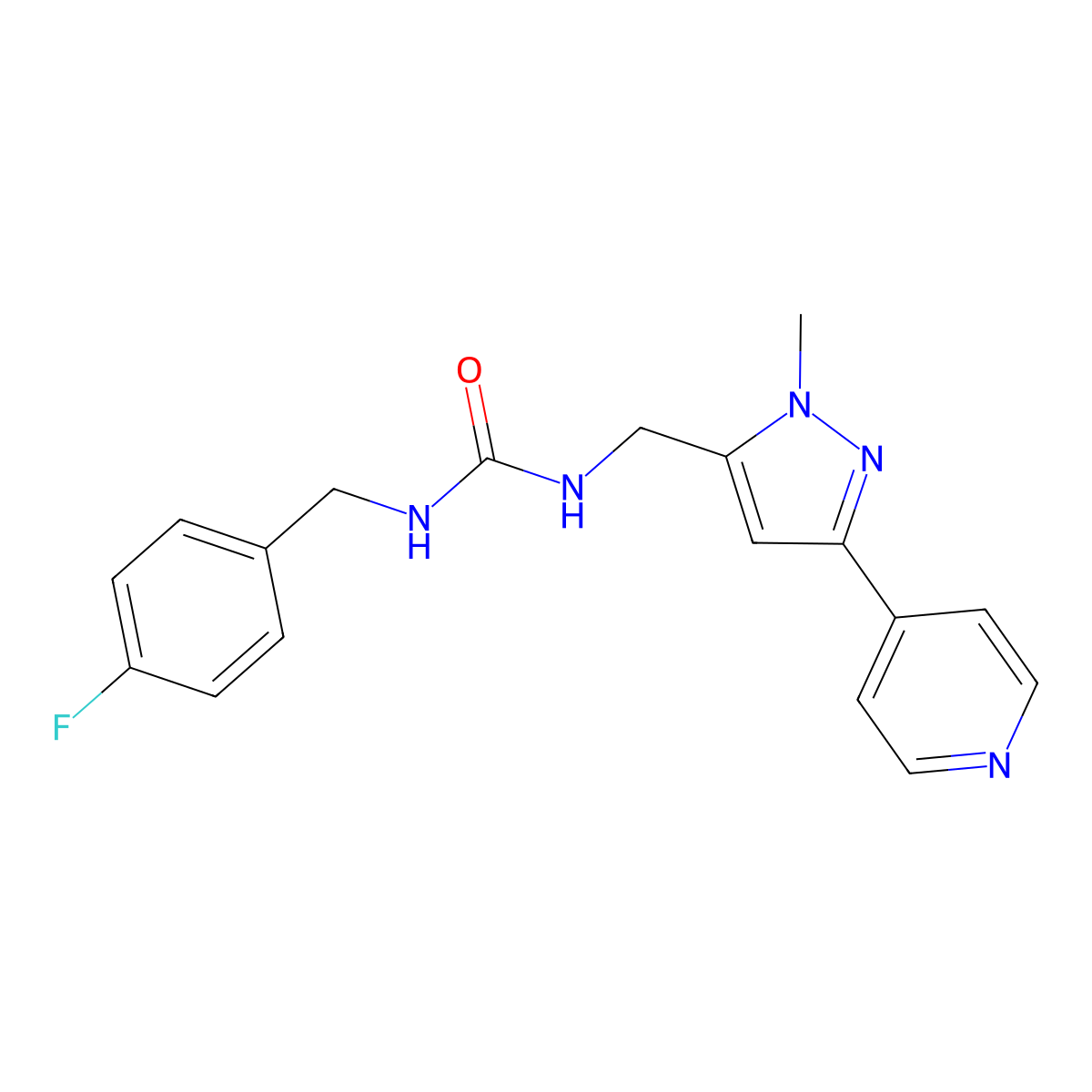 1-[(4-fluorophenyl)methyl]-3-{[1-methyl-3-(pyridin-4-yl)-1H-pyrazol-5-yl]methyl}urea molecular structure, CAS 2319637-37-9