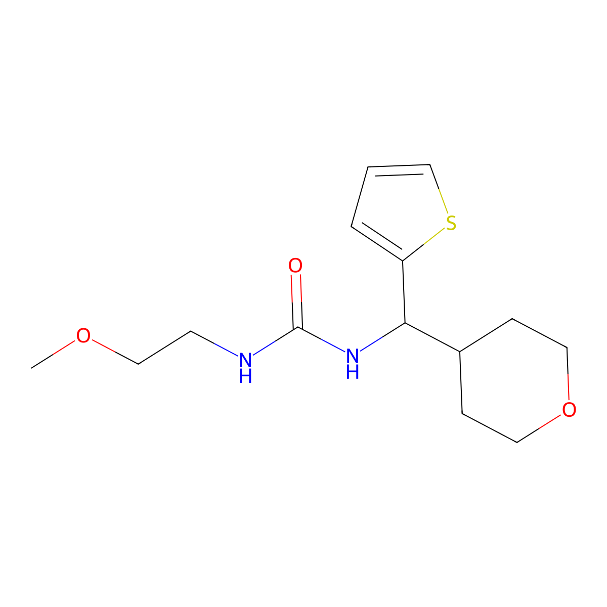 3-(2-Methoxyethyl)-1-[(oxan-4-yl)(thiophen-2-yl)methyl]urea molecular structure, CAS 2319637-41-5