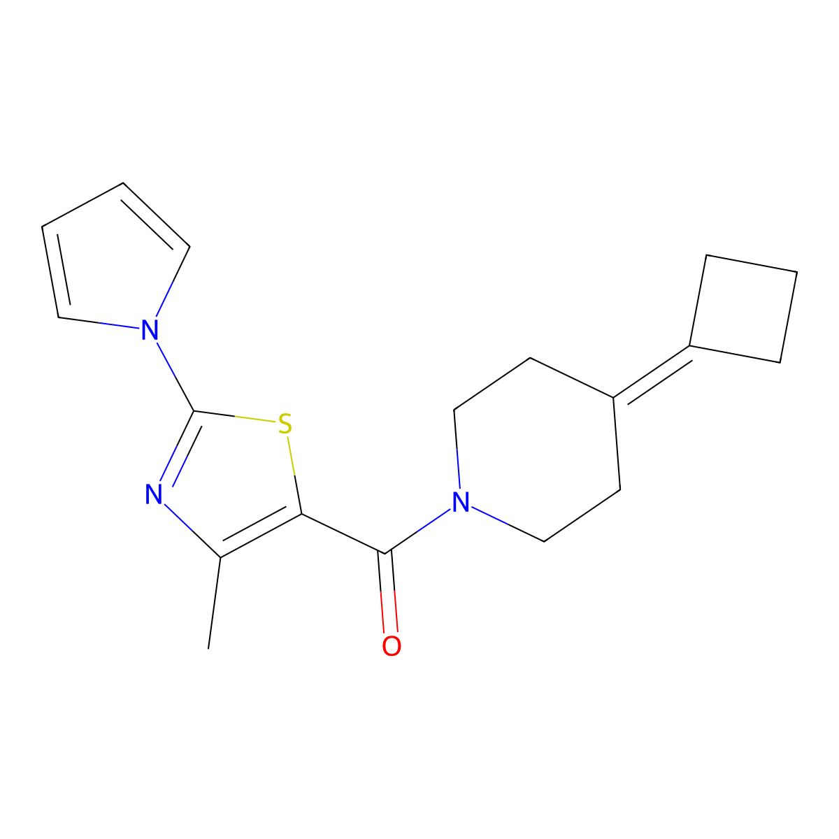 4-cyclobutylidene-1-[4-methyl-2-(1H-pyrrol-1-yl)-1,3-thiazole-5-carbonyl]piperidine molecular structure, CAS 2319637-60-8