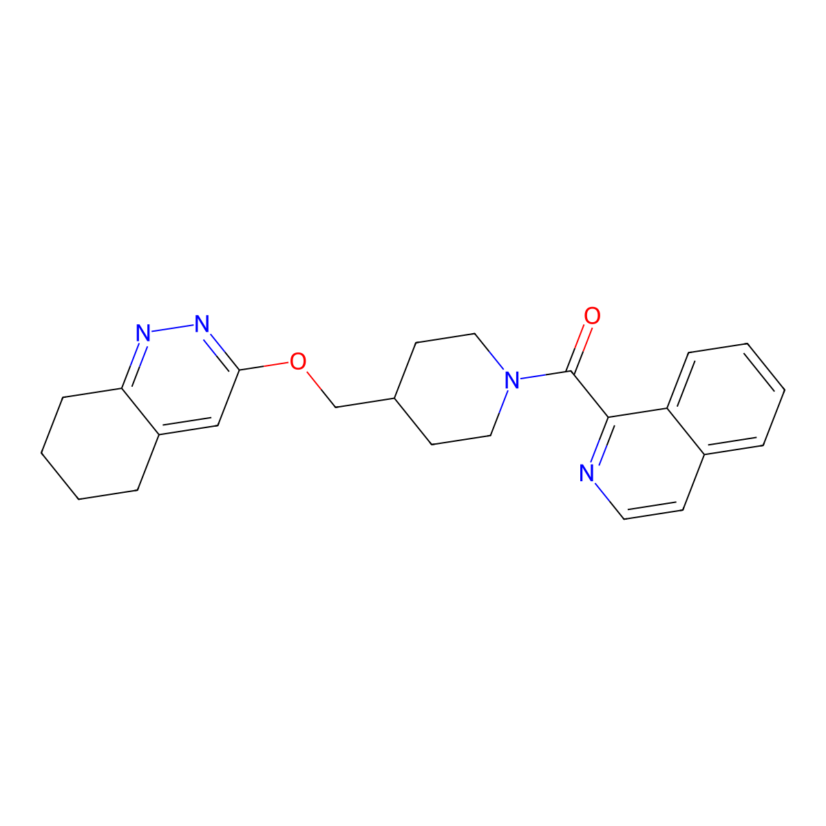 3-{[1-(Isoquinoline-1-carbonyl)piperidin-4-yl]methoxy}-5,6,7,8-tetrahydrocinnoline molecular structure, CAS 2319637-68-6