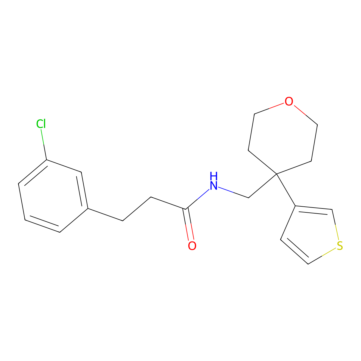 3-(3-chlorophenyl)-N-{[4-(thiophen-3-yl)oxan-4-yl]methyl}propanamide molecular structure, CAS 2319637-70-0