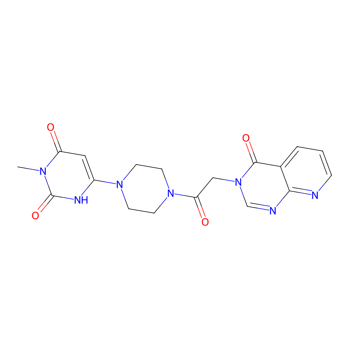 3-methyl-6-[4-(2-{4-oxo-3H,4H-pyrido[2,3-d]pyrimidin-3-yl}acetyl)piperazin-1-yl]-1,2,3,4-tetrahydropyrimidine-2,4-dione molecular structure, CAS 2319637-74-4