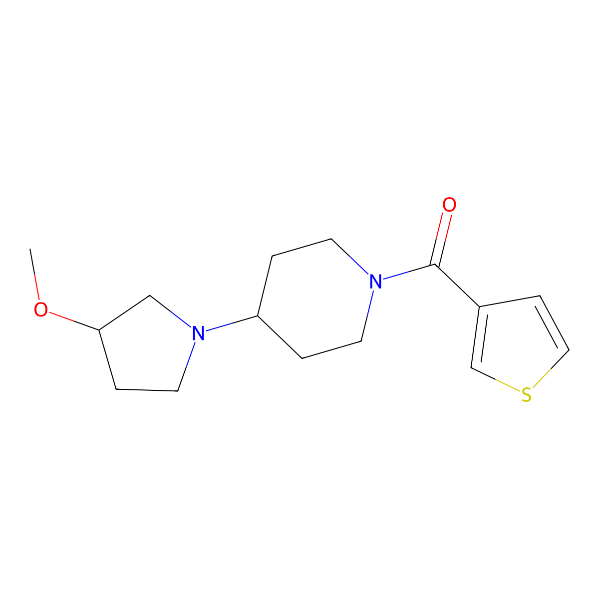4-(3-Methoxypyrrolidin-1-yl)-1-(thiophene-3-carbonyl)piperidine molecular structure, CAS 2319637-82-4