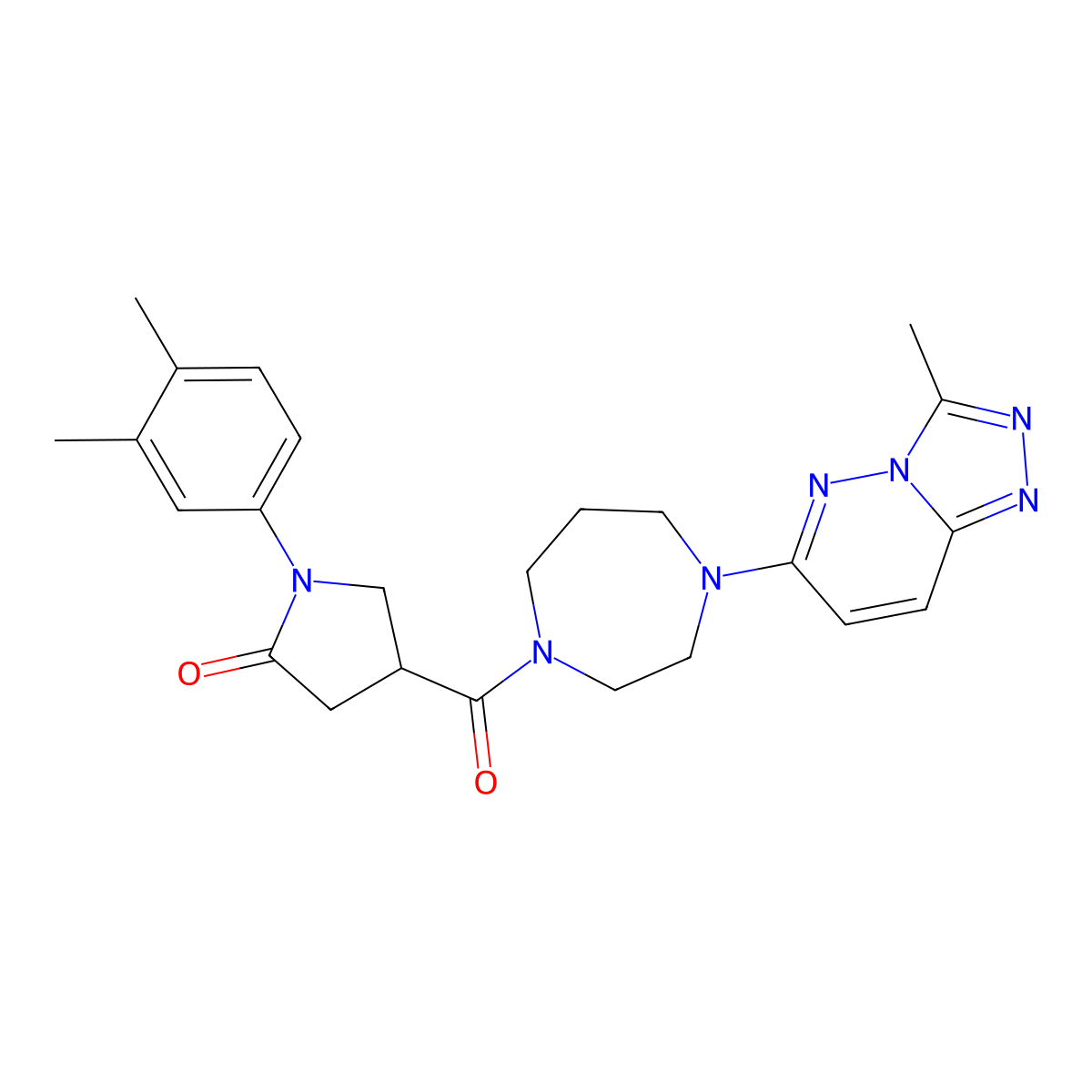1-(3,4-Dimethylphenyl)-4-(4-{3-methyl-[1,2,4]triazolo[4,3-b]pyridazin-6-yl}-1,4-diazepane-1-carbonyl)pyrrolidin-2-one molecular structure, CAS 2319638-14-5