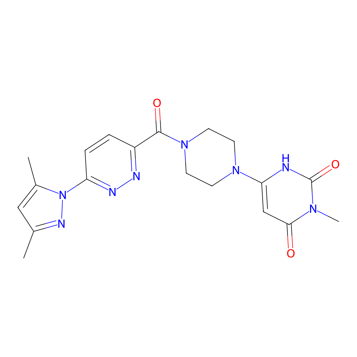 6-(4-(6-(3,5-dimethyl-1H-pyrazol-1-yl)pyridazine-3-carbonyl)piperazin-1-yl)-3-methylpyrimidine-2,4(1H,3H)-dione molecular structure, CAS 2319638-28-1