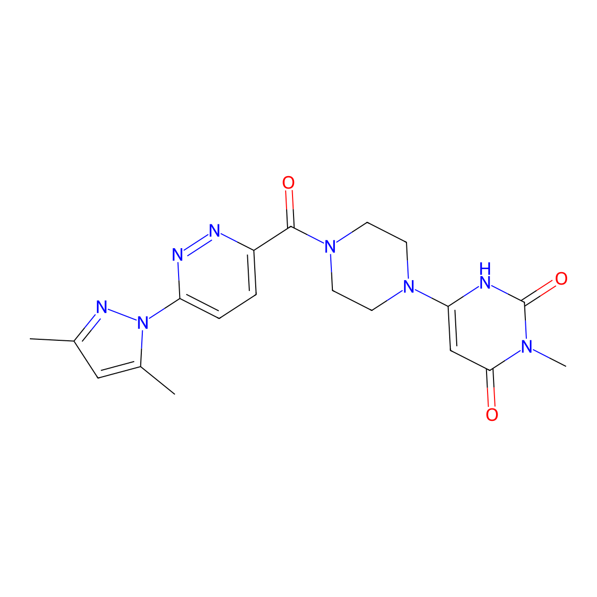 6-(4-(6-(3,5-dimethyl-1H-pyrazol-1-yl)pyridazine-3-carbonyl)piperazin-1-yl)-3-methylpyrimidine-2,4(1H,3H)-dione molecular structure, CAS 2319638-28-1